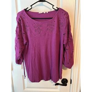 Soft Surroundings Purple 3/4 Sleeve Top Cinch Sleeves